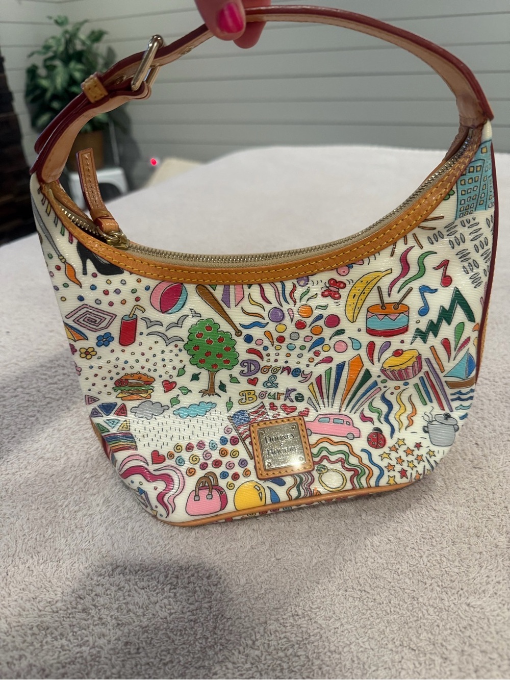 Dooney & Bourke White Multicolor Doodle-Print Hobo Satchel